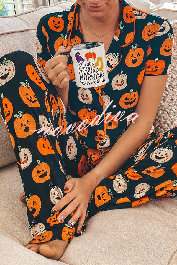 Ensemble d’intérieur d’Halloween à chemise boutonnée et pantalon imprimé — vue 1