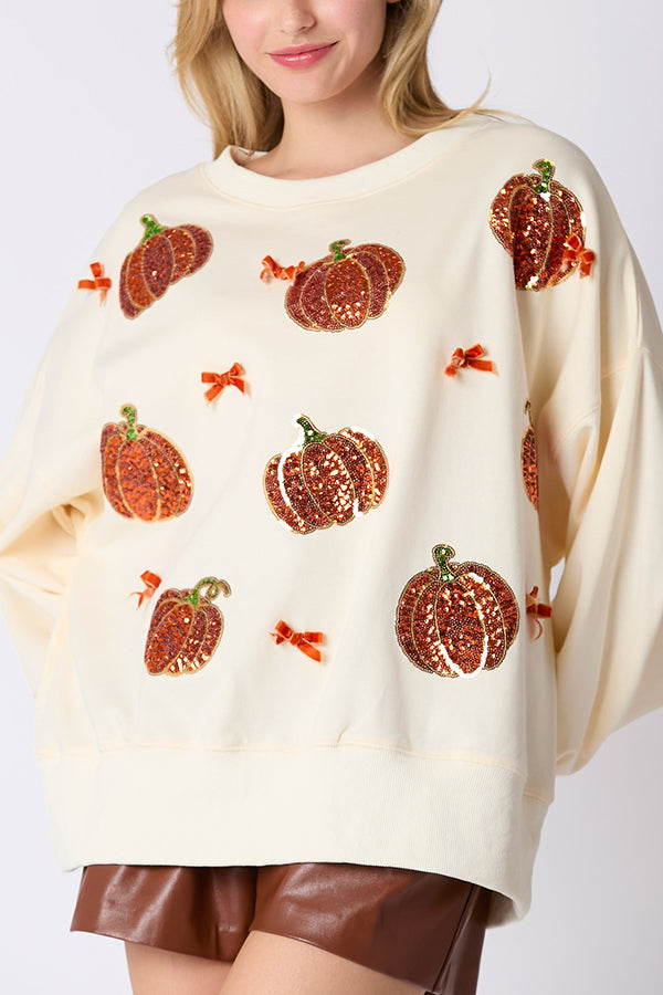 Sweat ample d’Halloween à citrouille multicolore brodée — vue 1
