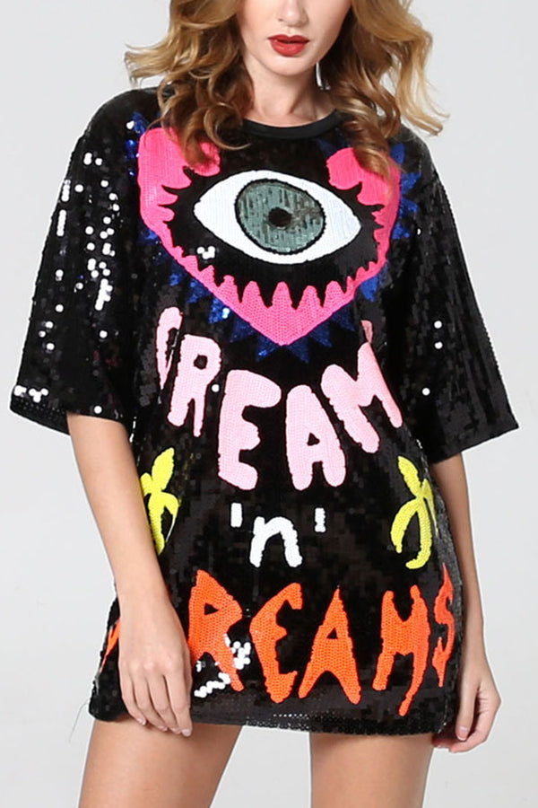 Tee-shirt ample à sequins et motif regards amoureux — vue du produit