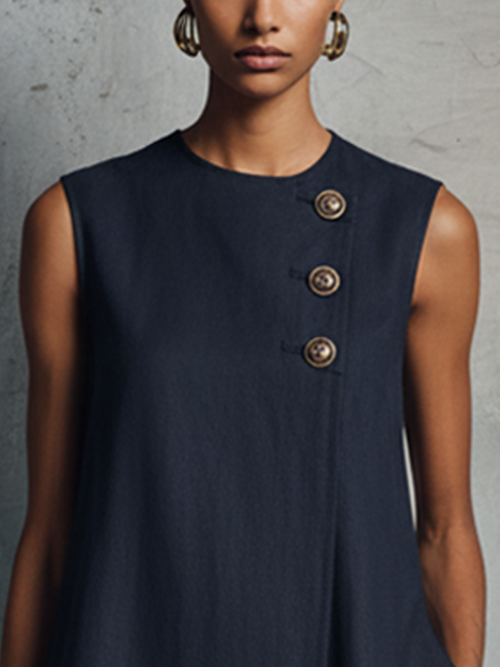 Aubrey | Robe courte à boutons asymétriques — vue 2