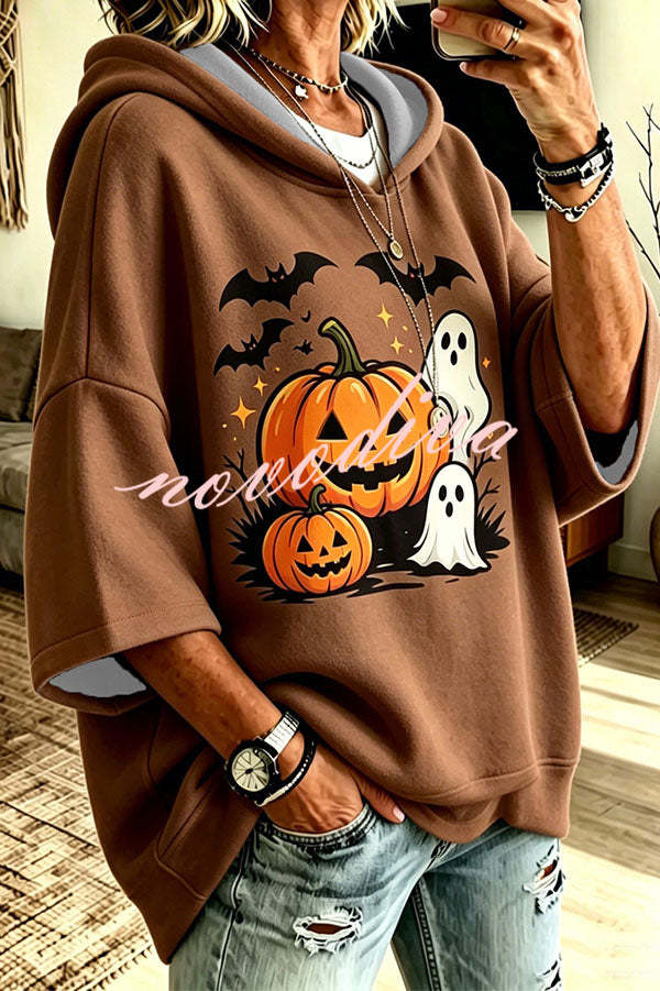Sweat ample à capuche et motif citrouille d’Halloween — vue du produit