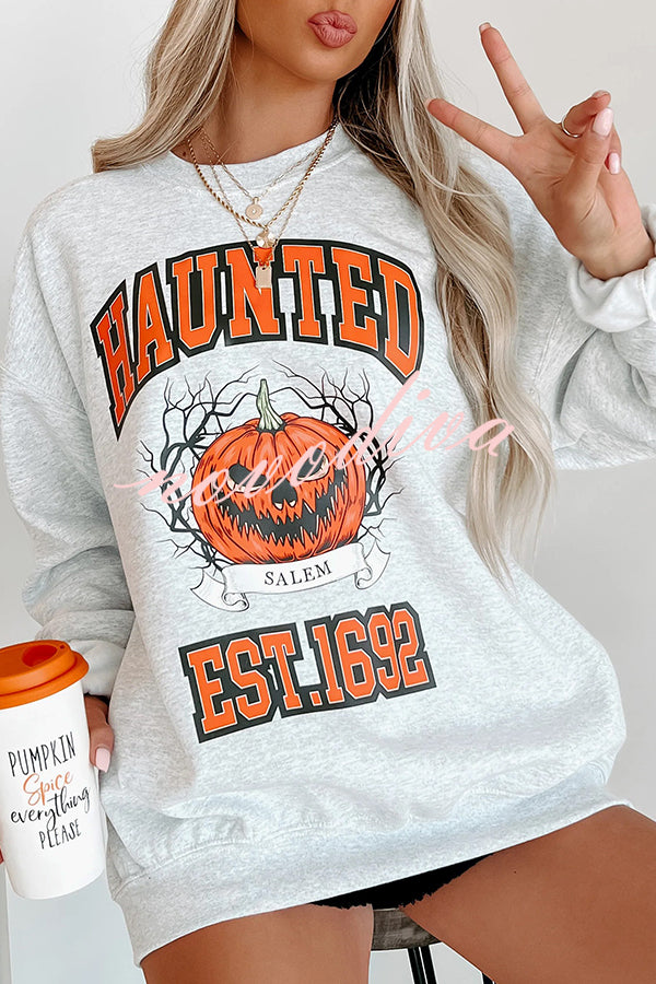 Sweat d’Halloween à citrouille imprimée et col rond — vue 2