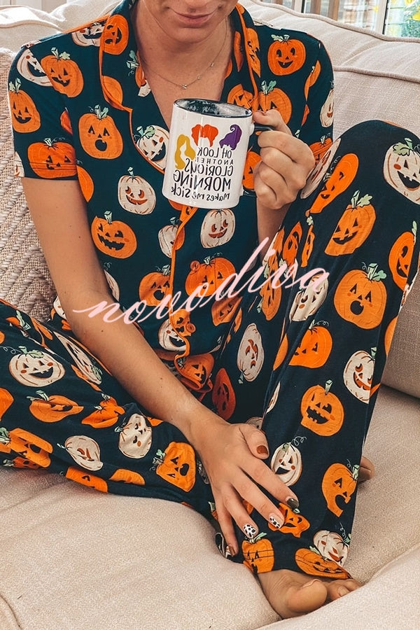 Ensemble d’intérieur d’Halloween à chemise boutonnée et pantalon imprimé — vue 2