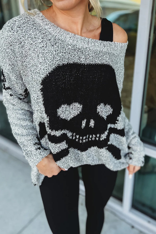 Pull ample en maille à têtes de mort — vue du produit