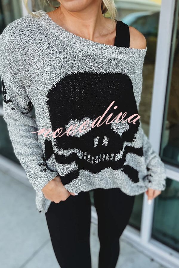 Pull ample en maille à têtes de mort — vue du produit
