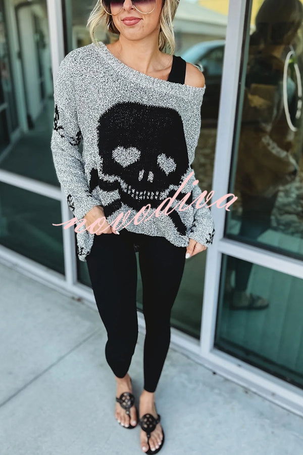 Pull ample en maille à têtes de mort — vue du produit