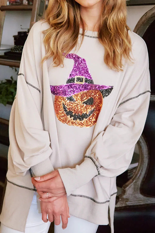 Sweat ample d’Halloween à citrouille en sequins — vue 2