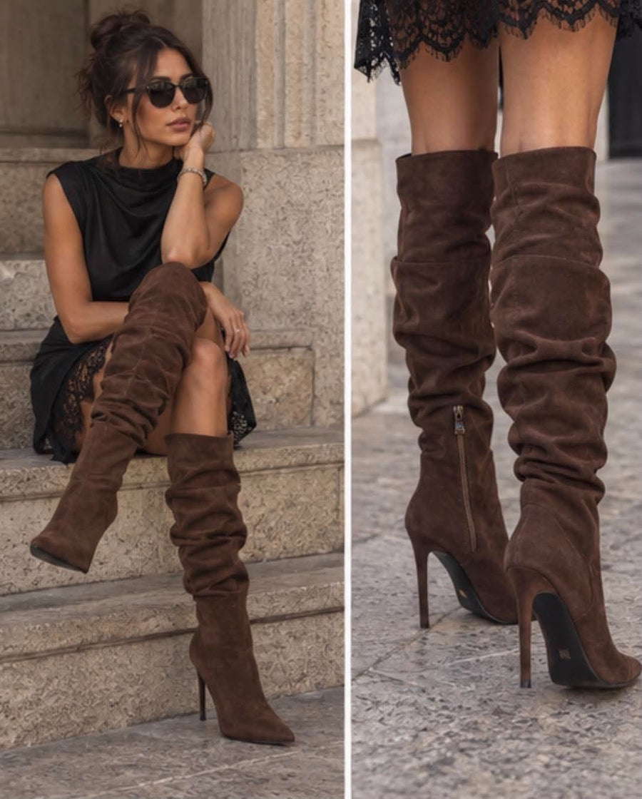 Vanda | Bottes hautes en daim à talon de 10 cm — vue 2