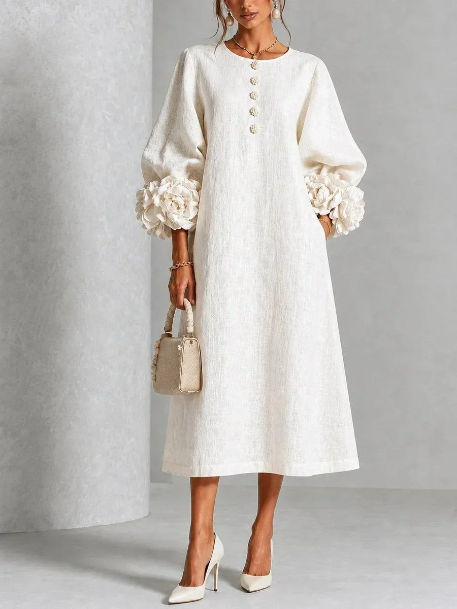 Rosalie | Robe midi à poignets en forme de roses — vue 1