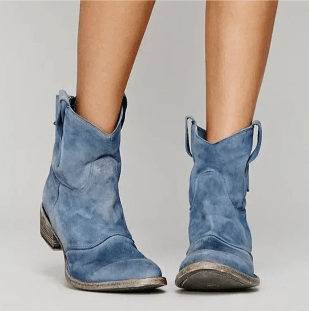 Bottes western en daim bleu à talon moyen — vue 1