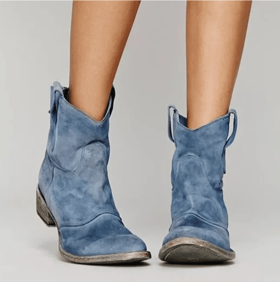 Bottes western en daim bleu à talon moyen — vue 1