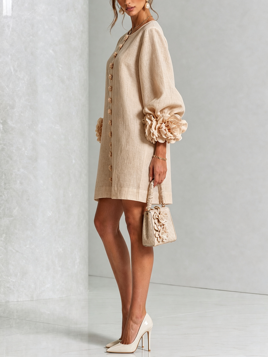 Robe à poignets en forme de roses | Beige chaud — vue 2
