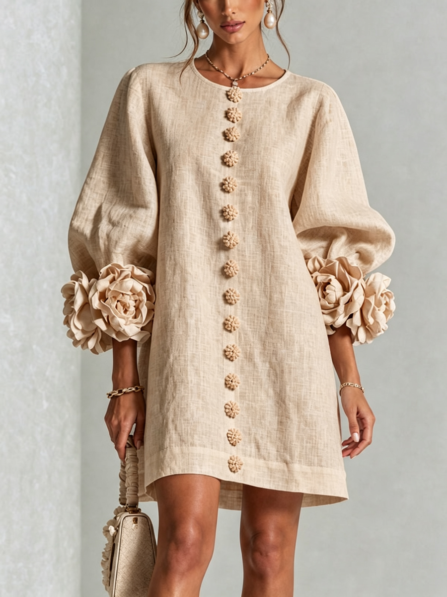 Robe à poignets en forme de roses | Beige chaud — vue 1
