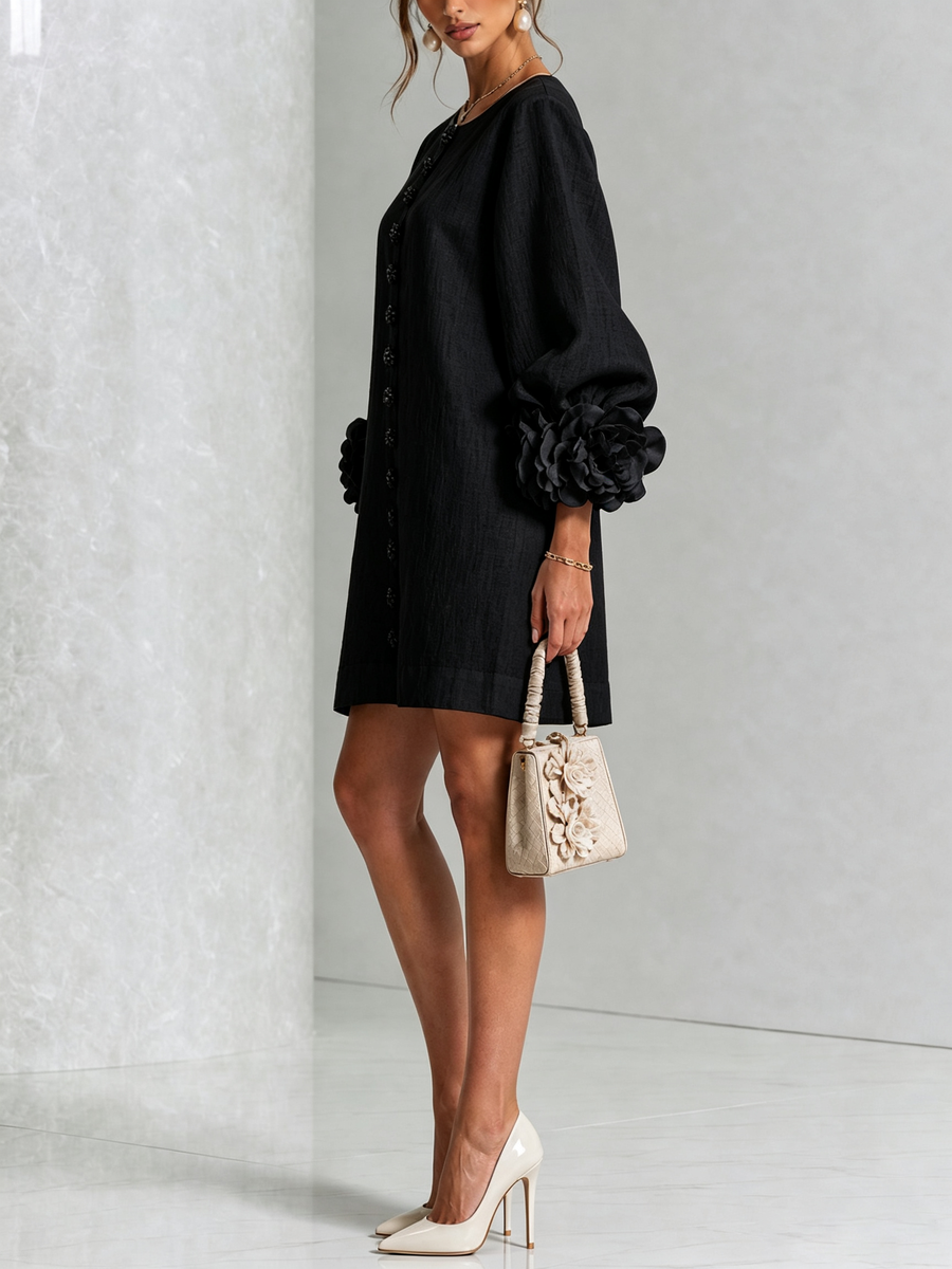 Robe à poignets en forme de roses | Noir — vue 2