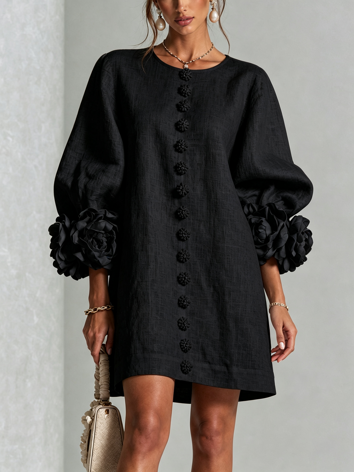 Robe à poignets en forme de roses | Noir — vue 1