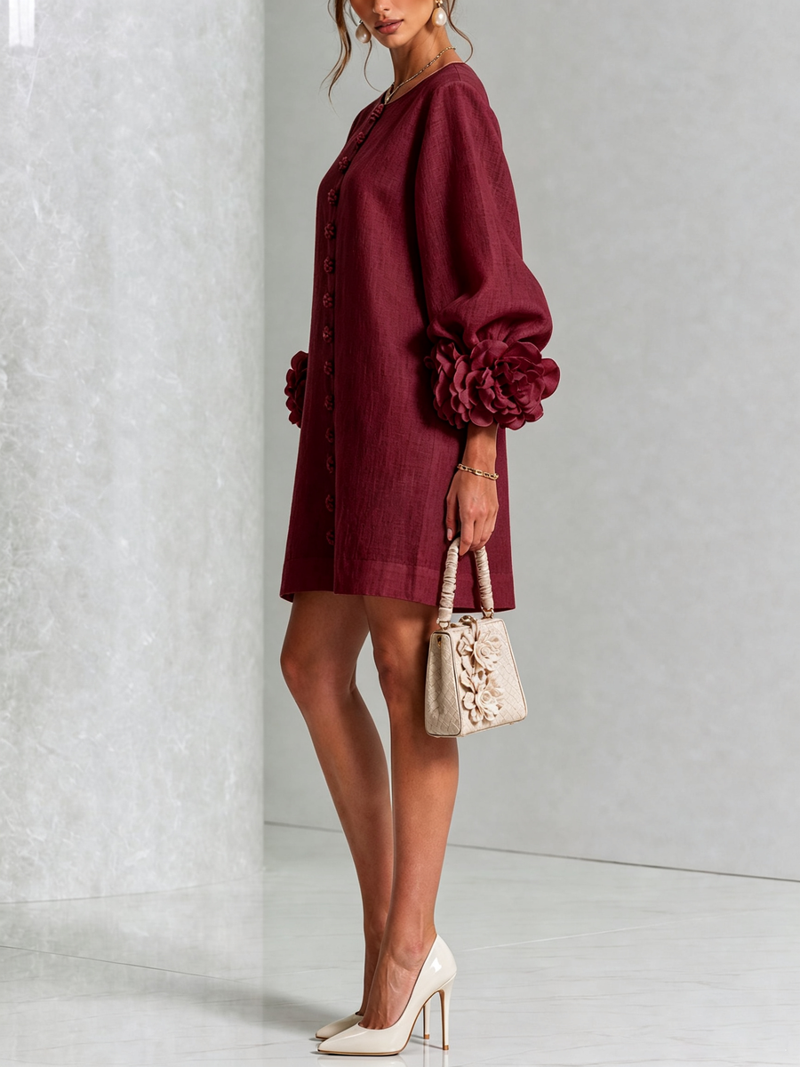 Robe à poignets en forme de roses | Bordeaux — vue 2