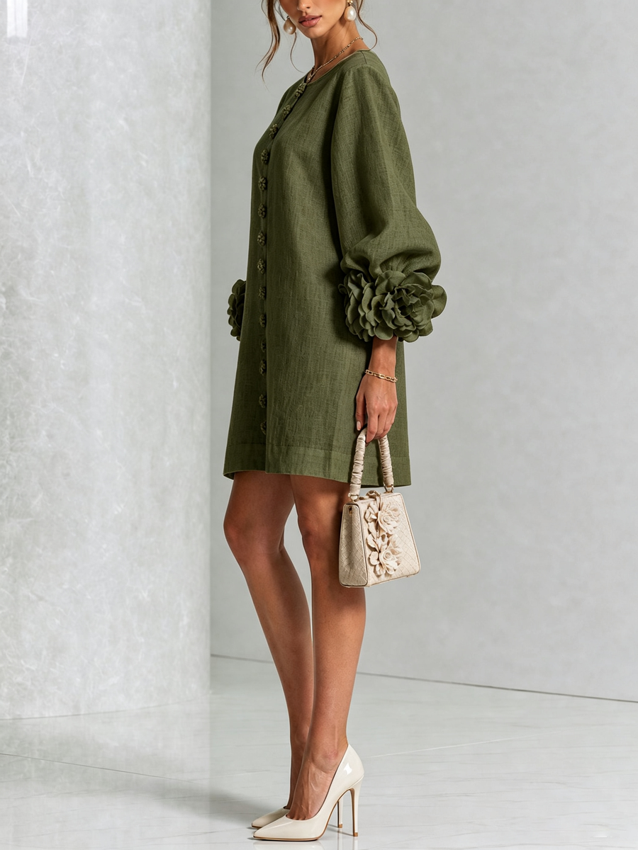 Robe à poignets en forme de roses | Vert foncé — vue 2