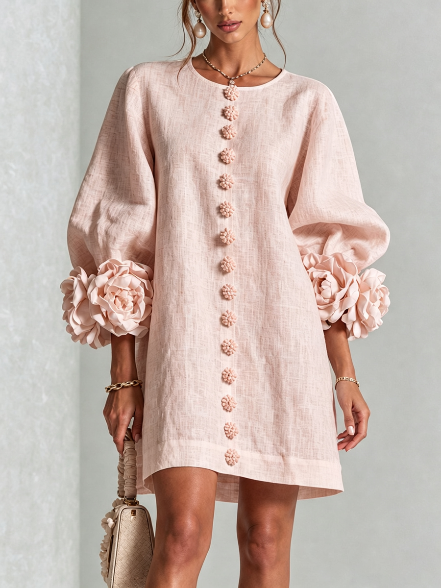 Robe à poignets en forme de roses | Rose chaud — vue 1