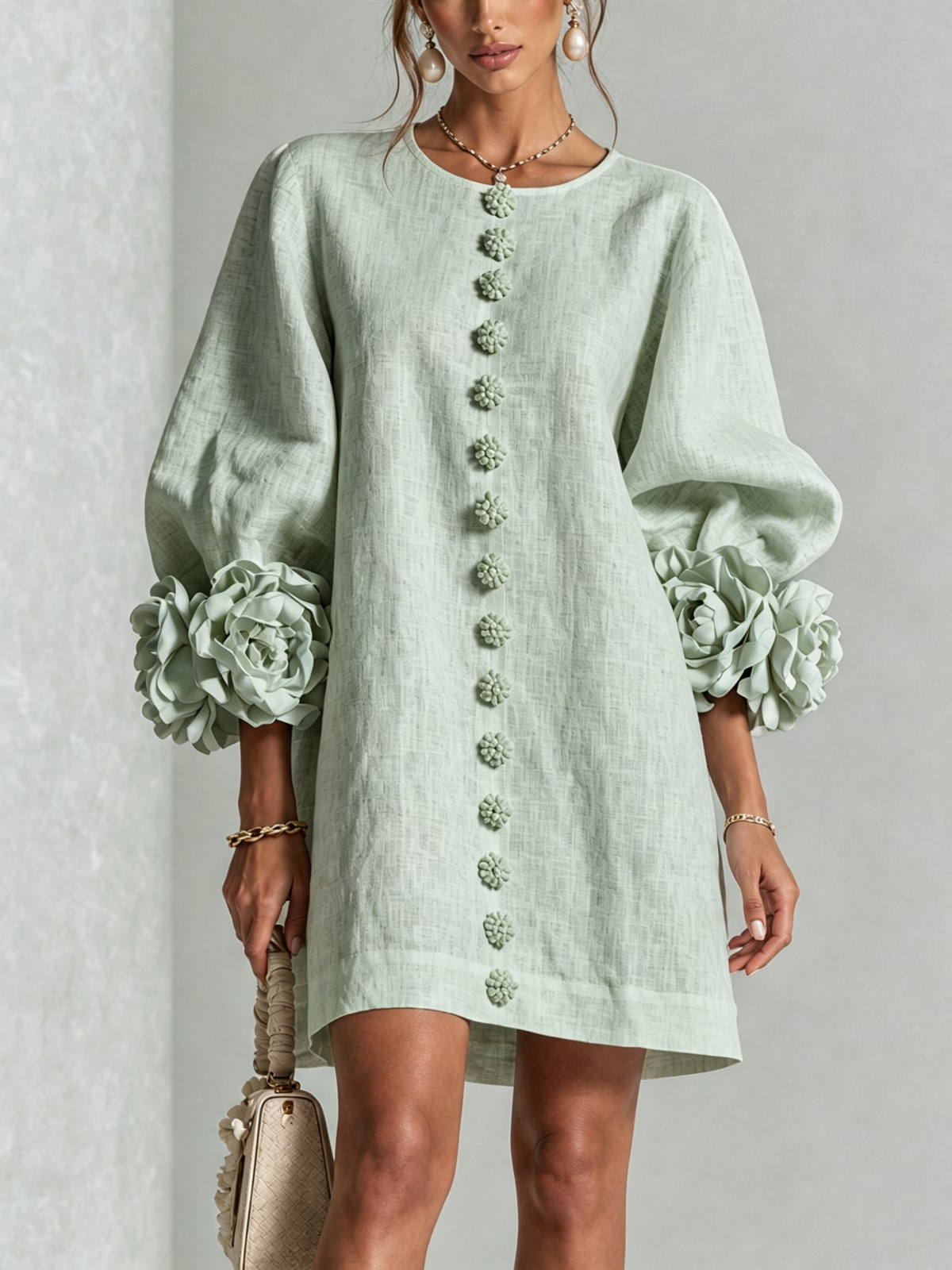 Robe à poignets en forme de roses | Vert sauge — vue 1
