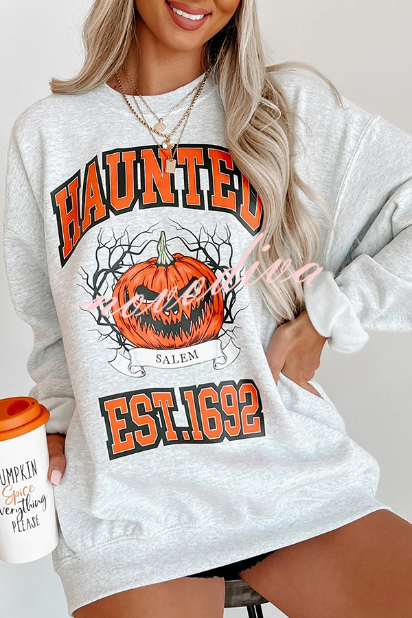 Sweat d’Halloween à citrouille imprimée et col rond — vue 1