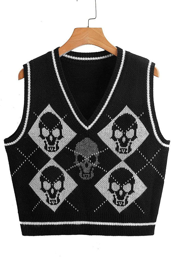 Pull sans manches d’Halloween à têtes de mort et losanges — vue du produit