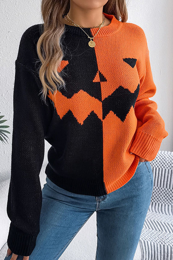Pull ample d’Halloween à citrouille et couleurs contrastées — vue 1