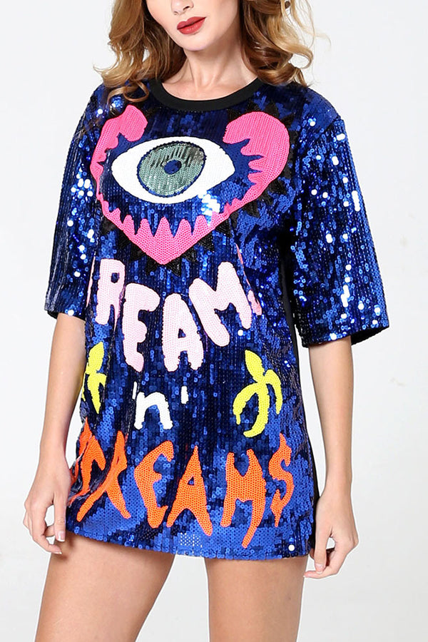Tee-shirt ample à sequins et motif regards amoureux — vue du produit