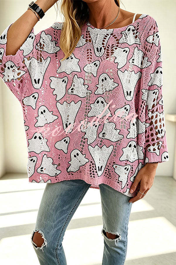 Pull ample d’Halloween à motifs citrouilles et chauves-souris — vue du produit