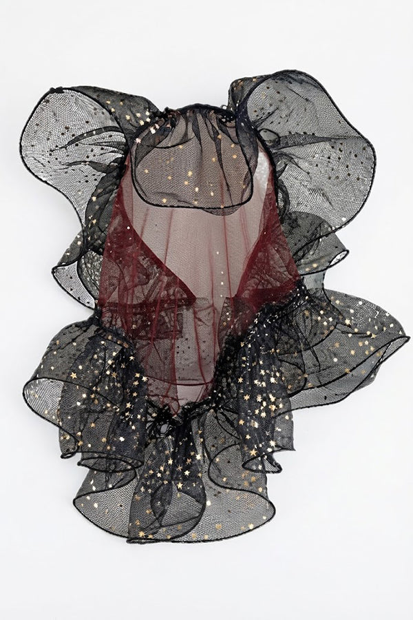 Serre-tête noir en tulle à volants superposés — vue du produit