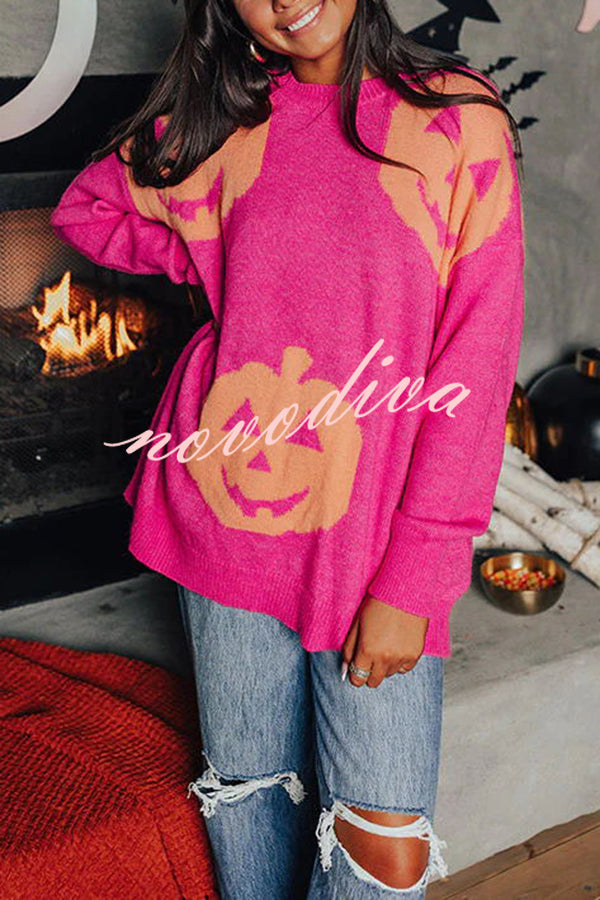 Pull ample en maille d’Halloween à motif citrouille — vue 2