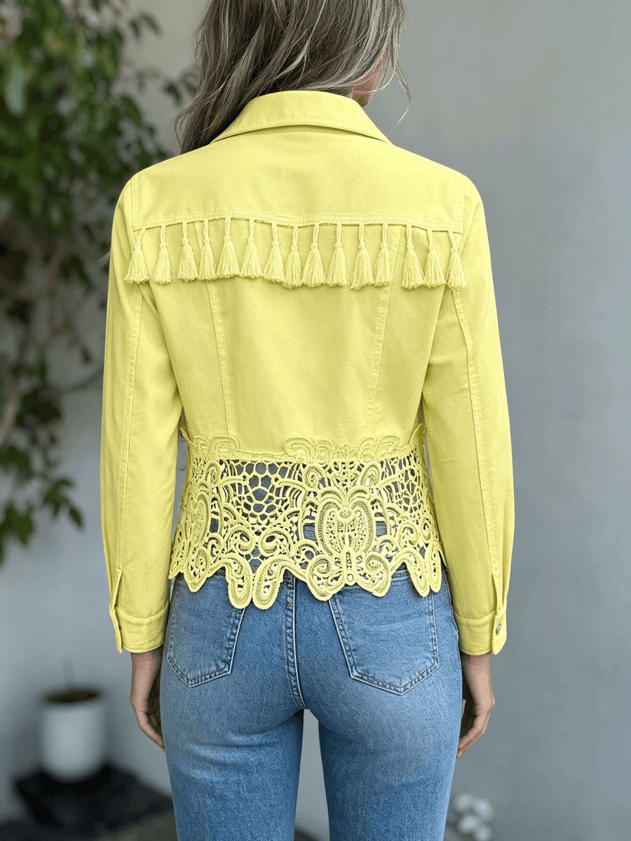 Veste en jean rétro à dentelle ajourée et franges — vue 2