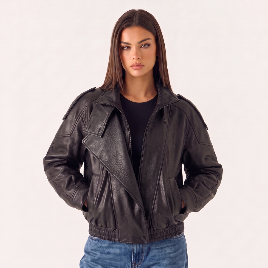 Veste en cuir à col montant — vue 2