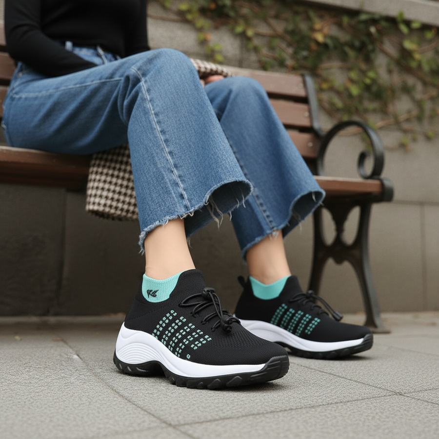 Ambulo | Baskets confortables en maille, vert et noir — vue 2