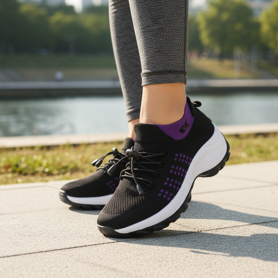 Ambulo | Baskets confortables en maille, violet et noir — vue 2