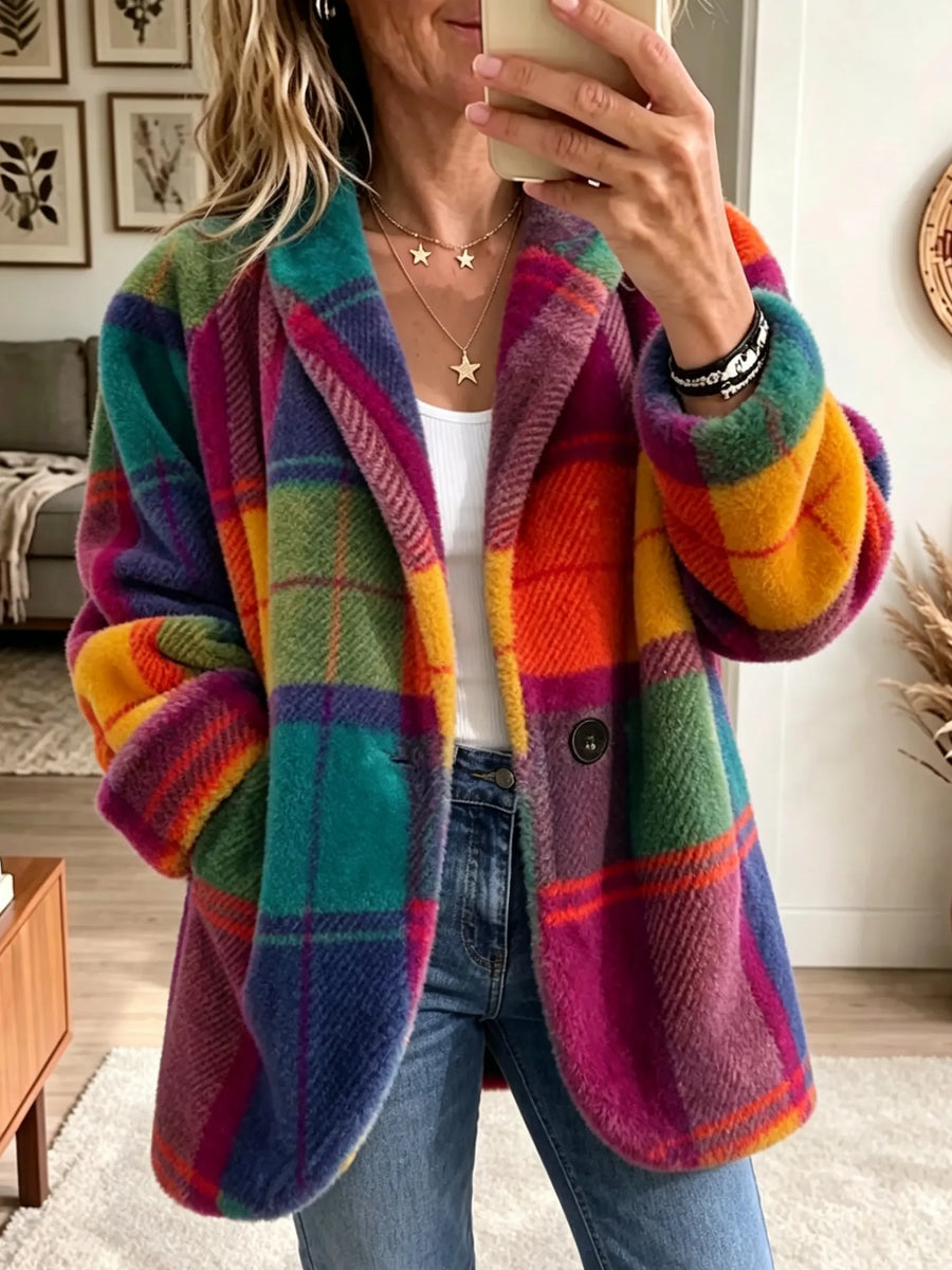 Manteau femme à carreaux multicolores — vue 1