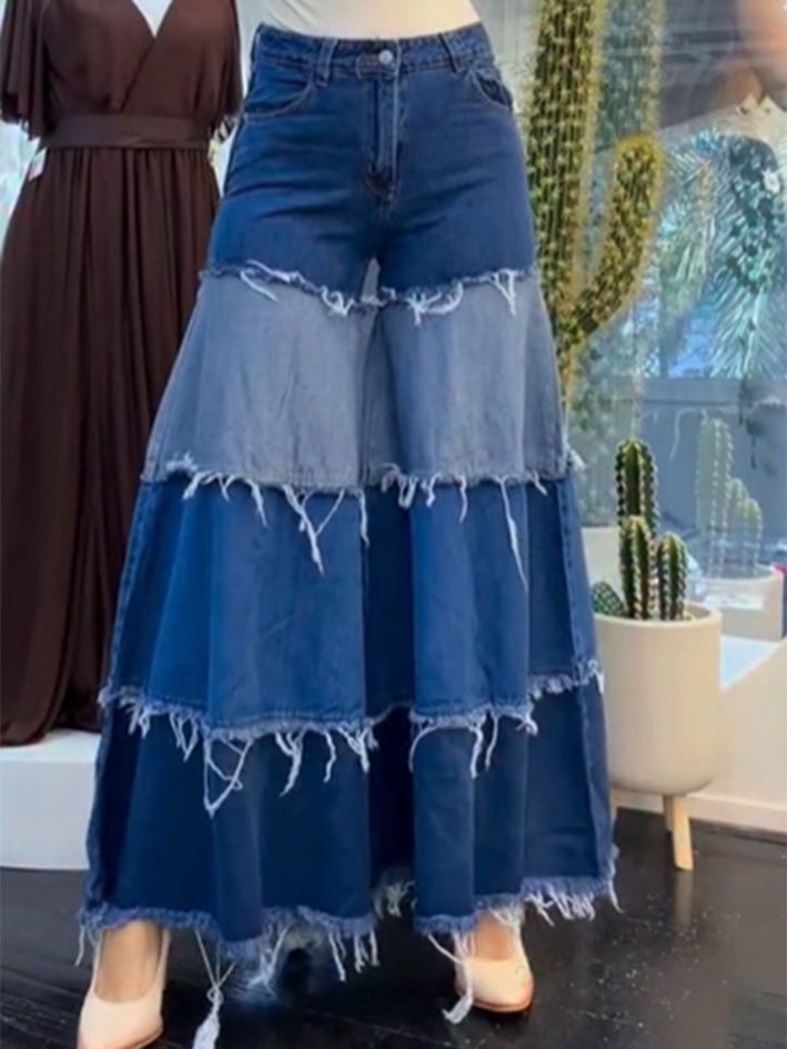 Jean large bohème à empiècements de denim — vue 2