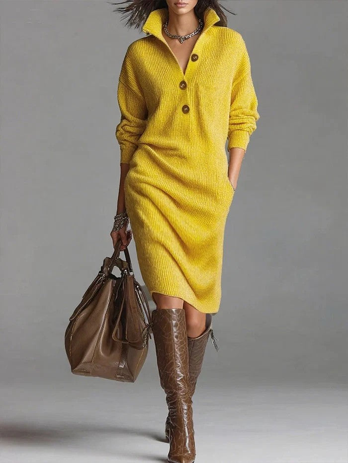 Robe en maille unie à manches longues et col montant — vue 1
