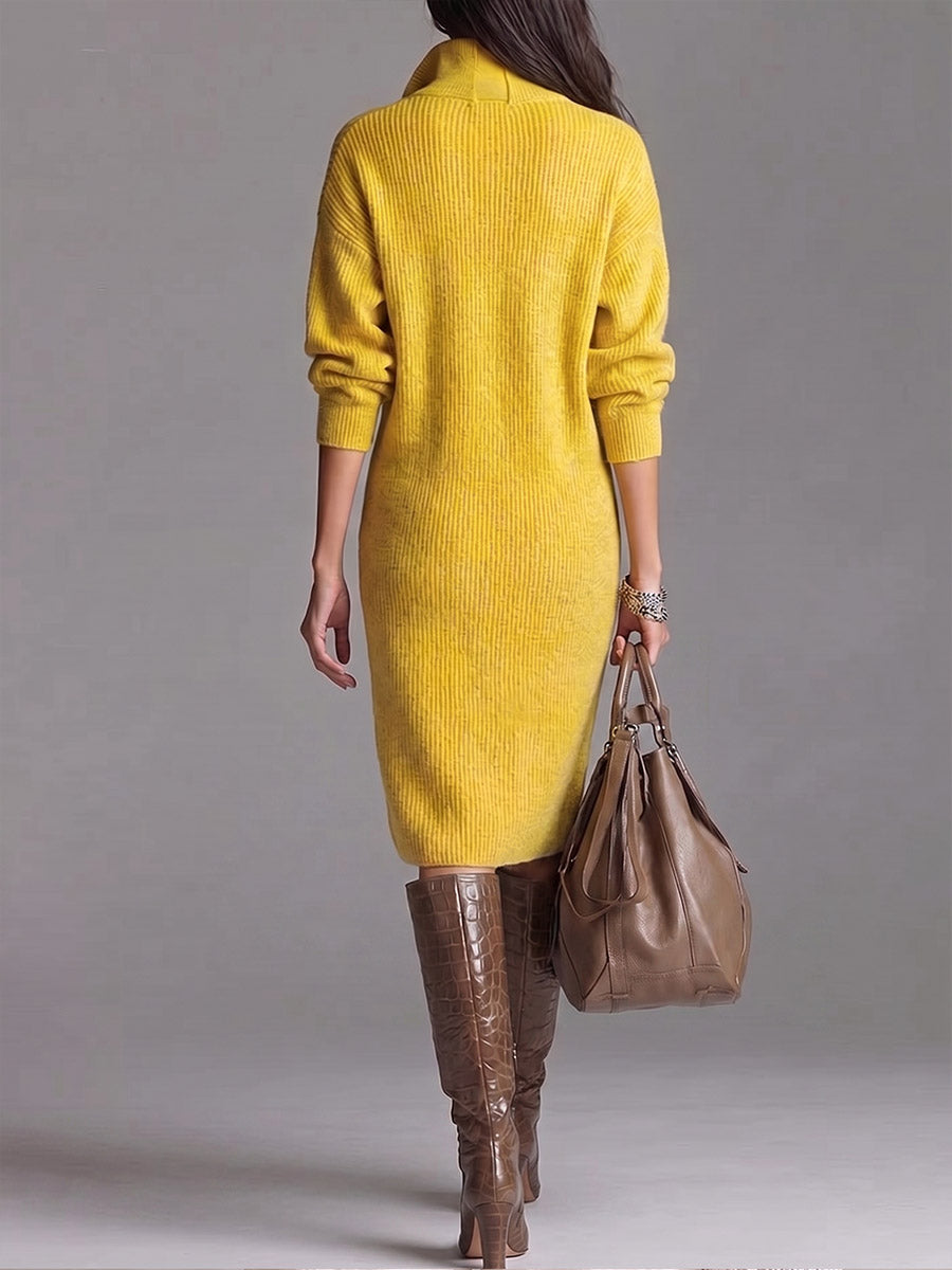 Robe en maille unie à manches longues et col montant — vue 2