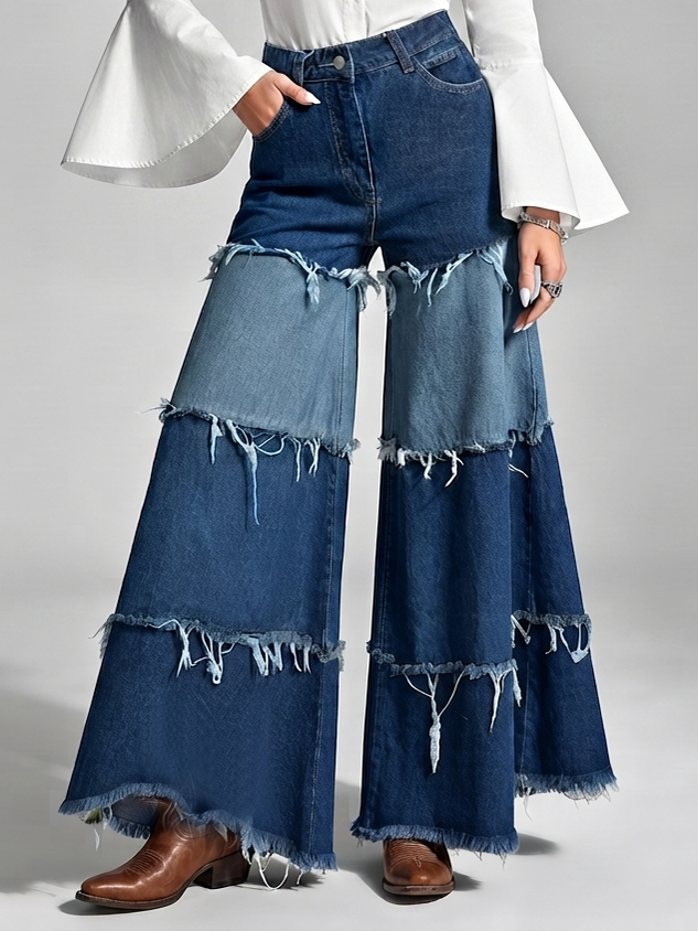 Jean large bohème à empiècements de denim — vue 1